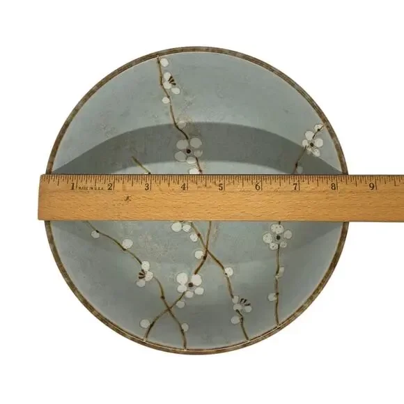 Late 20th Century Japanese Shosun Mint Large 8 3/8” Ceramic Bowl Cherry Blossoms